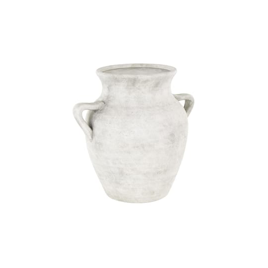 13" White Ceramic Antique Style Textured Vase with Black Shadings & Handles